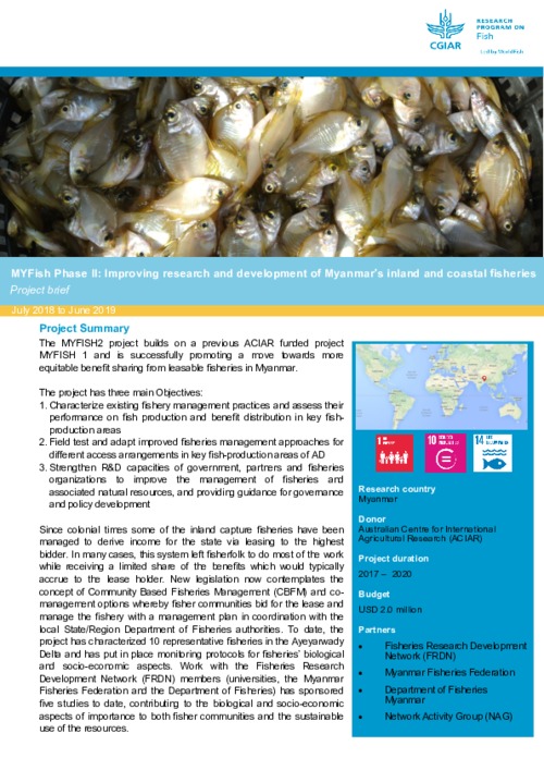 MYFish Phase II: Improving research and development of Myanmar's inland and coastal fisheries Project brief July 2018 to June 2019