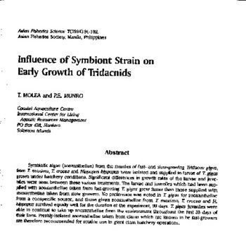 Influence of symbiont strain on early growth of tridacnids