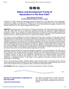 Status and development trends of aquaculture in the near east