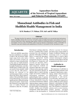 Monoclonal antibodies in fish and shellfish health management in India