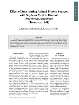 Effect of substituting animal protein sources with soybean meal in diets of Oreochromis karongae (Trewavas 1941)
