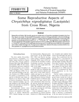 Some reproductive aspects of Chrysichthys nigrodigitatus (Lacépède) from Cross River, Nigeria