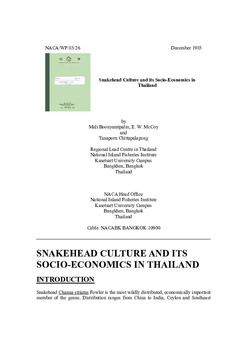 Snakehead culture and its socio-economics in Thailand