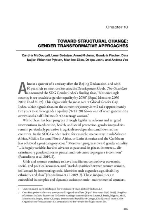 Toward structural change: Gender transformative approaches