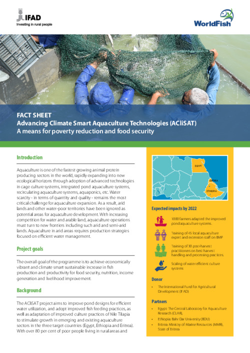 Advancing Climate Smart Aquaculture Technologies (ACliSAT). A means for poverty reduction and food security