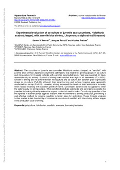 Experimental evaluation of co-culture of juvenile sea cucumbers, Holothuria scabra (Jaeger), with juvenile blue shrimp, Litopenaeus stylirostris (Stimpson).