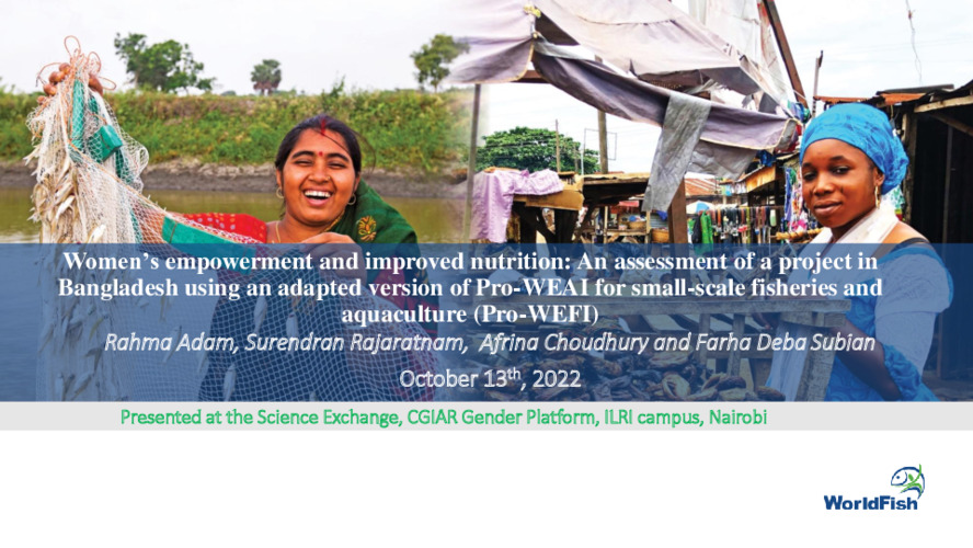 Women’s empowerment and improved nutrition: An assessment of a project in Bangladesh using an adapted version of Pro-WEFI for small-scale fisheries and aquaculture (Pro-WEFI)