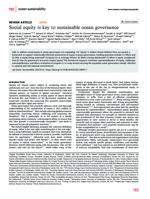 Social equity is key to sustainable ocean governance