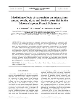 Mediating effects of sea urchins on interactions among coral, algae and herbivorous fish in the lagoon at Moorea, French Polynesia.