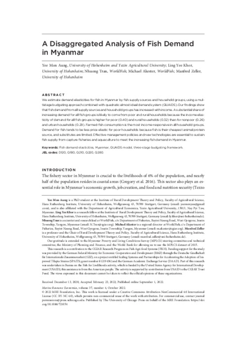 A Disaggregated Analysis of Fish Demand in Myanmar