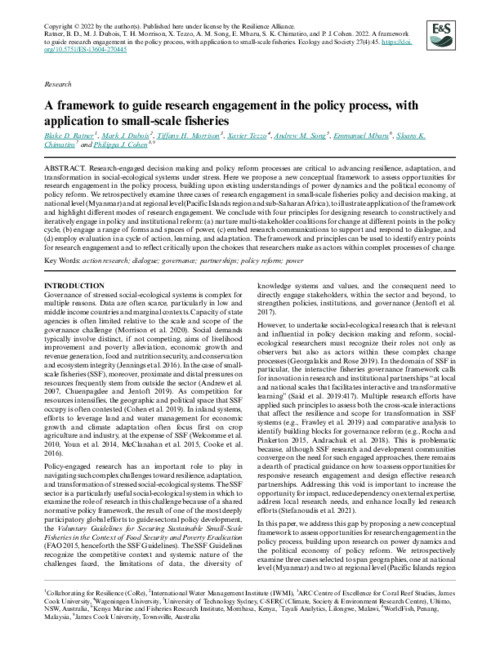 A framework to guide research engagement in the policy process, with application to small-scale fisheries
