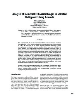 Analysis of demersal fish assemblages in selected Philippine fishing grounds