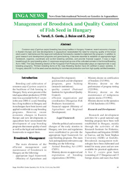 Management of broodstock and quality control of fish seed in Hungary