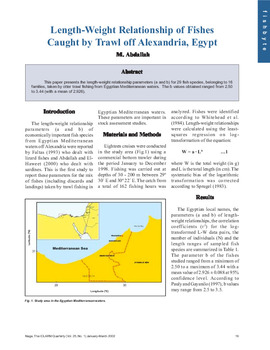 Length-weight relationship of fishes caught by trawl off Alexandria, Egypt