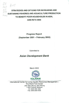 Strategies and options for increasing and sustaining fisheries and aquaculture production to benefit poorer households in Asia, ADB-RETA 5945: project completion report (progress report)