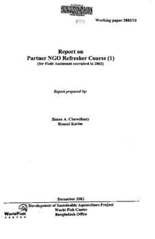 Report on partner NGO refresher course (1): (for field assistants recruited in 2002)