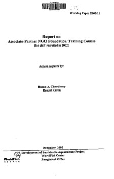 Report on associate partner NGO foundation training course: (for staff recruited in 2002)