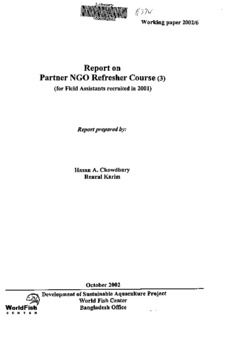 Report on partner NGO refresher course (3): (for field assistants recruited in 2001)