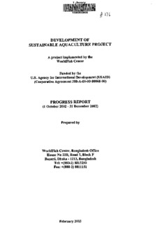 Development of sustainable aquaculture project: progress report (1 October 2002 - 31 December 2002)
