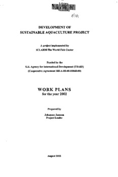 Development of sustainable aquaculture project: work plans for the year 2002