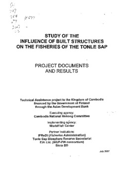 Study of the influence of built structures on the fisheries of the Tonle Sap: product documents and results