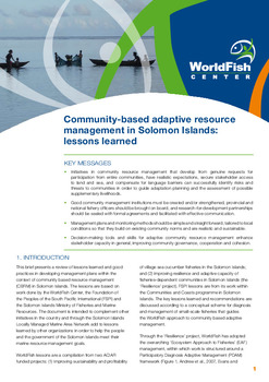 Community-based adaptive resource management in Solomon Islands: lessons learned