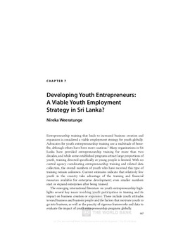 Developing youth entrepreneurs: a viable youth employment strategy in Sri Lanka?