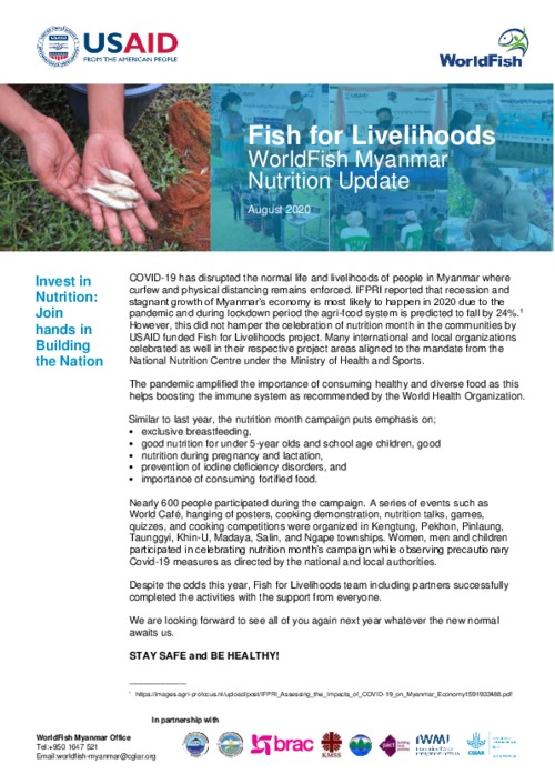 Fish for Livelihoods: Nutrition update August 2020