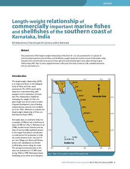 Length-weight relationships of commercially important marine fishes and shellfishes of the southern coast of Karnataka, India