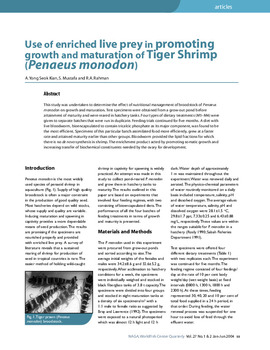 Use of enriched live prey in promoting growth and maturation of tiger shrimp (Penaeus monodon)
