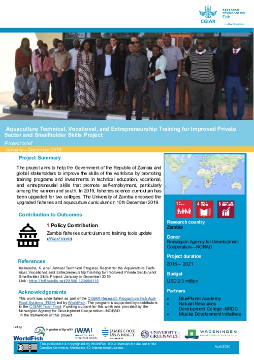 Aquaculture Technical, Vocational, and Entrepreneurship Training for Improved Private Sector and Smallholder Skills : Project brief January - December 2019