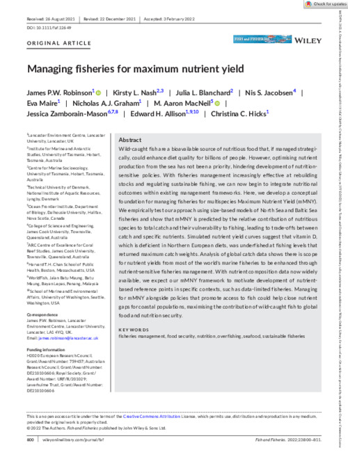 Managing fisheries for maximum nutrient yield