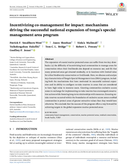 Incentivizing co-management for impact: mechanisms driving the successful national expansion of tonga’s special management area program