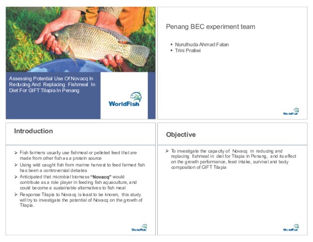 Assessing potential use of Novacq™ in reducing and replacing fishmeal in diet for GIFT Tilapia in Penang
