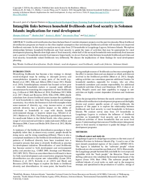 Intangible links between household livelihoods and food security in Solomon Islands: implications for rural development