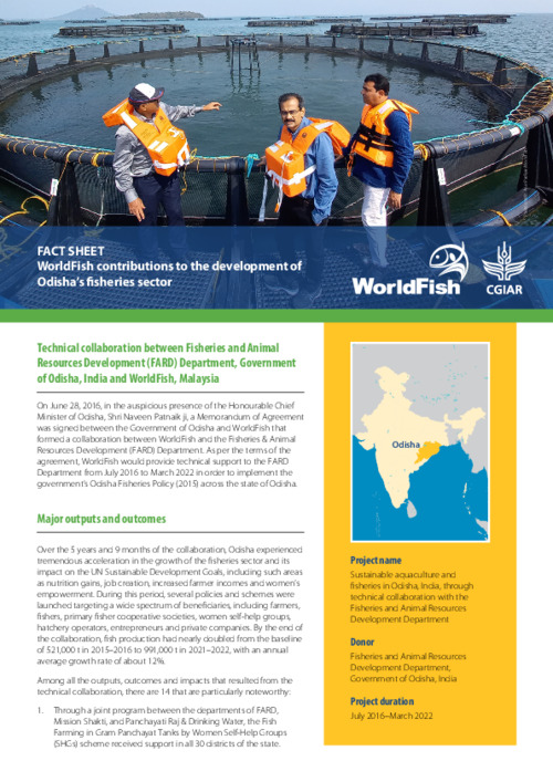 WorldFish contributions to the development of Odisha’s fisheries sector