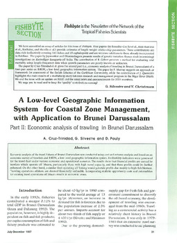 A Low-level Geographic Information System for coastal zone management, with application to Brunei Darussalam. Part II:: Economic analysis of trawling in Brunei Darussalam