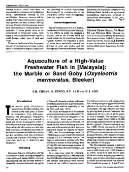 Aquaculture of a high-value freshwater fish in [Malaysia] : the marble or sand goby (Oxyeleotris marmoratus, Bleeker)