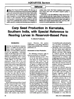 Carp seed production in Karnataka, southern India, with special reference to rearing larvae in reservoir-based pens