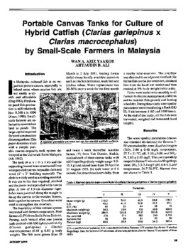 Portable canvas tanks for culture of hybrid catfish (Clarias gariepinus x Clarias macrocephalus) by small-scale farmers in Malaysia