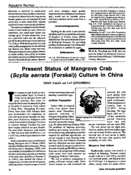 Present status of mangrove crab (Scylla serrata (Forskal)) culture in China