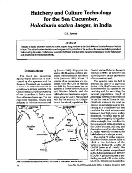 Hatchery and culture technology for the sea cucumber Holothuria scabra Jaeger, in India