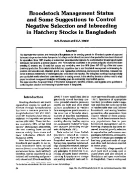 Broodstock management status and some suggestions to control negative selection and inbreeding in hatchery stocks in Bangladesh