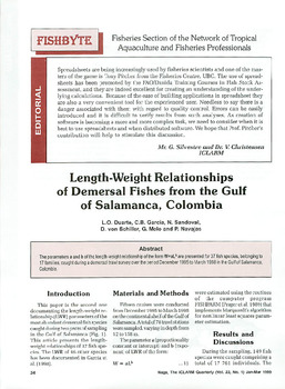 Length-weight relationships of demersal fishes from the Gulf of Salamanca, Colombia