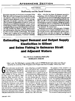 Estimating input demand and output supply elasticities in gillnet and seine fishing in Guimaras Strait and adjacent waters
