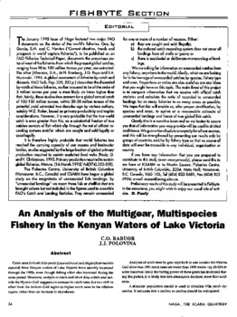 An analysis of the multigear, multispecies fishery in the Kenyan waters of Lake Victoria