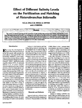 Effect of different salinity levels on the fertilization and hatching of Heterobranchus bidorsalis