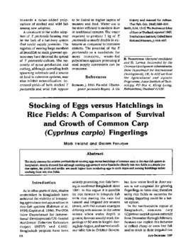 Stocking of eggs versus hatchlings in rice fields: a comparison of survival and growth of common carp (Cyprinus carpio) fingerlings