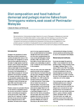 Diet composition and food habits of demersal and pelagic marine fishes from Terengganu waters, east coast of Peninsular Malaysia