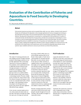 Evaluation of the contribution of fisheries and aquaculture to food security in developing countries